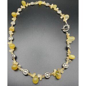 Genuine Baltic Amber Necklace Lemon Quartz SilverTone Flower Bead 19”Toggle LOOK